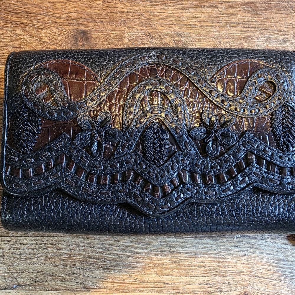 Brighton Black and Brown Lace Accent Clutch